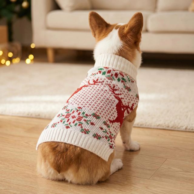 JIANCHI Christmas Reindeer Fair Isle Turtleneck Dog Sweater Cozy Pet Apparel Custom Size Color Small MOQ Knitwear Direct Factory CW26001