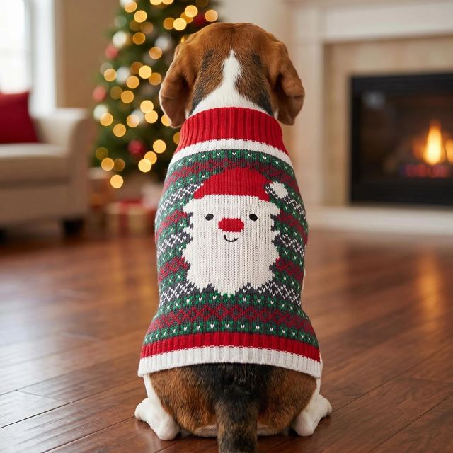 JIANCHI Santa Claus Red Green Christmas Dog Sweater for Small Dogs Winter Warm Custom Logo OEM ODM Pet Clothes Manufacturer CW26002