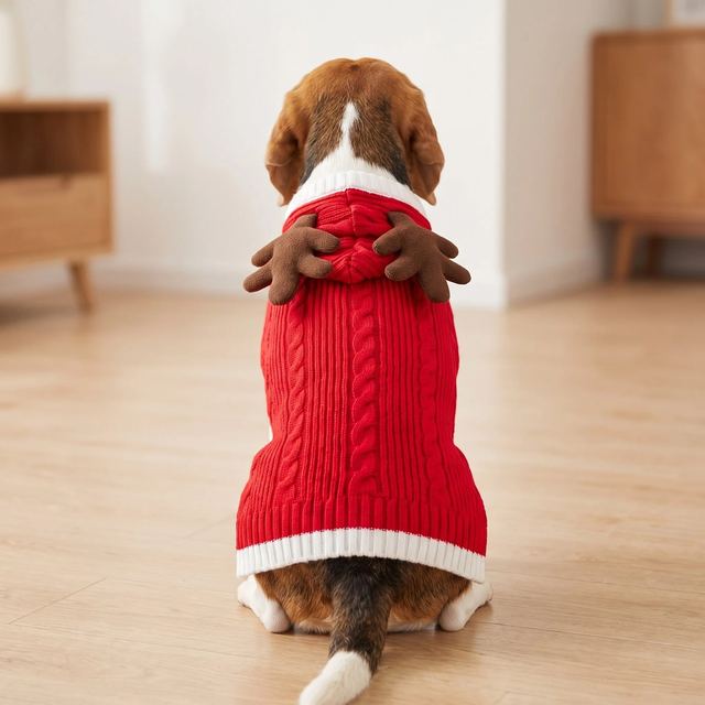 JIANCHI Red Chevron Reindeer Antler Dog Sweater for Small Dogs Winter Warm Custom Logo OEM ODM Pet Clothes Manufacturer CW26009