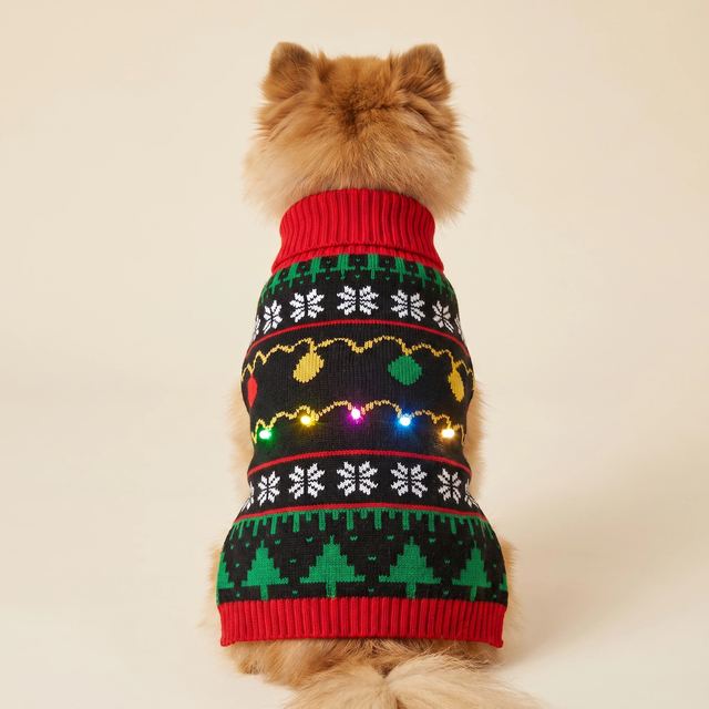 JIANCHI Christmas Lights Fair Isle Dog Sweater Cozy Pet Apparel Custom Size Color Small MOQ Knitwear Direct Factory CW26010