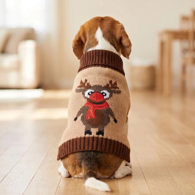 JIANCHI Brown Rudolph Reindeer Patch Dog Sweater for Small Dogs Winter Warm Custom Logo OEM ODM Pet Clothes Manufacturer CW26014