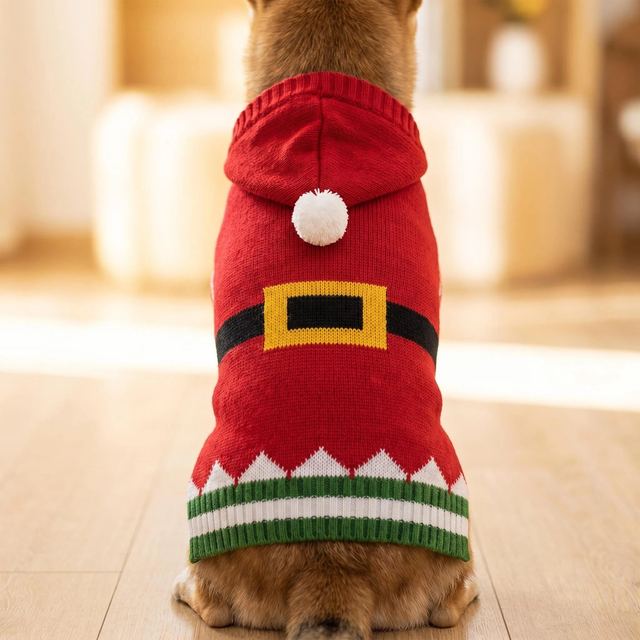 JIANCHI Red Santa Suit Hooded Dog Sweater for Small Dogs Winter Warm Custom Logo OEM ODM Pet Clothes Manufacturer CW26020