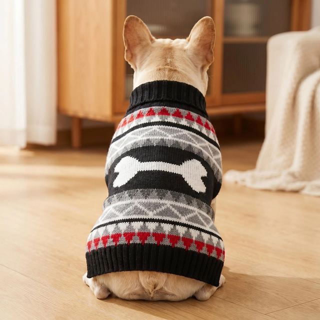 JIANCHI Black White Bone Fair Isle Dog Sweater for Small Dogs Winter Warm Custom Logo OEM ODM Pet Clothes Manufacturer CW26021