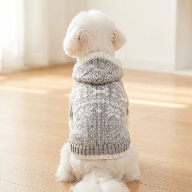 JIANCHI Grey Hooded Snowflake Knit Dog Sweater Cozy Pet Apparel Custom Size Color Small MOQ Knitwear Direct Factory CW26022