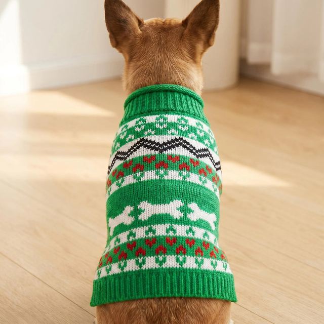JIANCHI Green White Christmas Fair Isle Dog Sweater for Small Dogs Winter Warm Custom Logo OEM ODM Pet Clothes Manufacturer CW26026