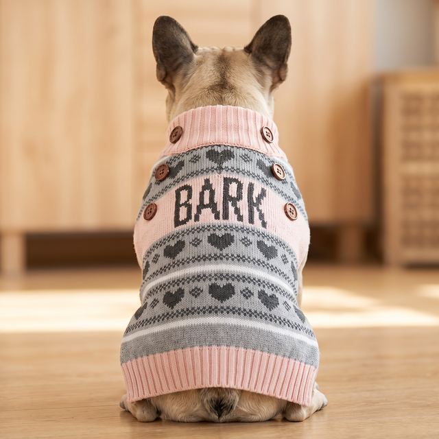 JIANCHI Pink Bark Heart Button Dog Sweater Cozy Pet Apparel Custom Size Color Small MOQ Knitwear Direct Factory CW26040