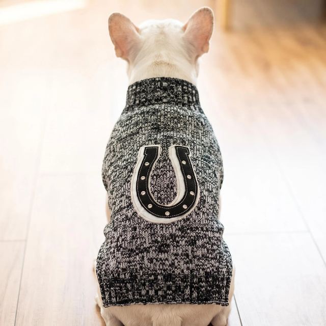 JIANCHI Grey Marled Horseshoe Patch Dog Sweater Cozy Pet Apparel Custom Size Color Small MOQ Knitwear Direct Factory CW26046