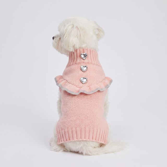 JIANCHI Pink Ruffle Heart Button Dog Dress for Small Dogs Winter Warm Custom Logo OEM ODM Pet Clothes Manufacturer CW26051