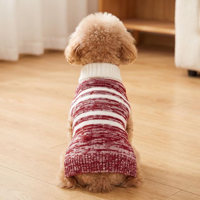 JIANCHI Burgundy Marled Stripe Turtleneck Dog Sweater Cozy Pet Apparel Custom Size Color Small MOQ Knitwear Direct Factory CW26052