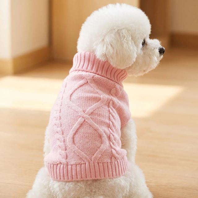 JIANCHI Pink Cable Knit Turtleneck Dog Sweater for Small Dogs Winter Warm Custom Logo OEM ODM Pet Clothes Manufacturer CW26053