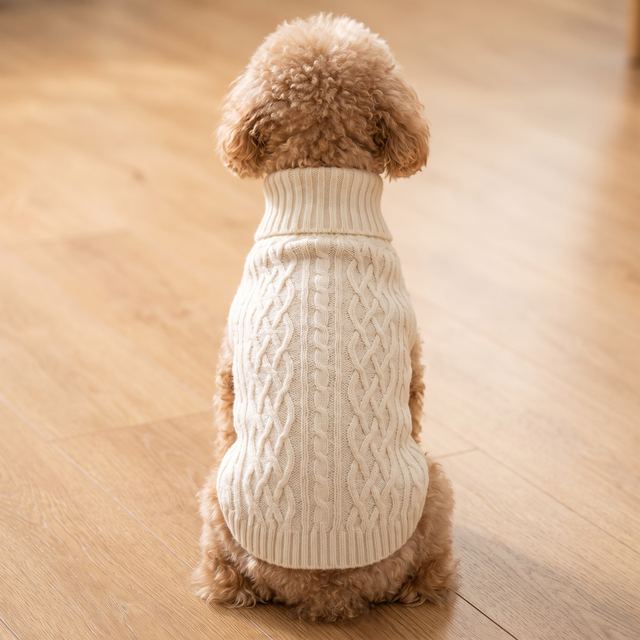 JIANCHI Beige Cable Knit Turtleneck Dog Sweater Cozy Pet Apparel Custom Size Color Small MOQ Knitwear Direct Factory CW26058