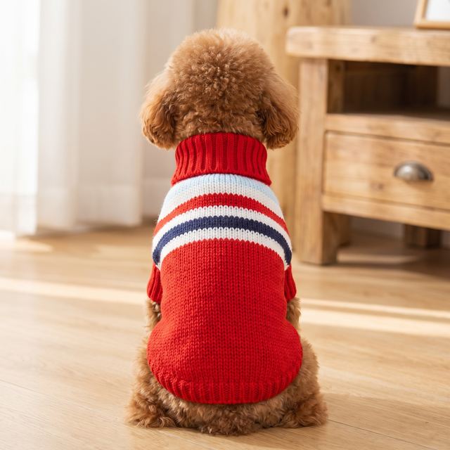 JIANCHI Red White Navy Stripe Dog Sweater for Small Dogs Winter Warm Custom Logo OEM ODM Pet Clothes Manufacturer CW26072