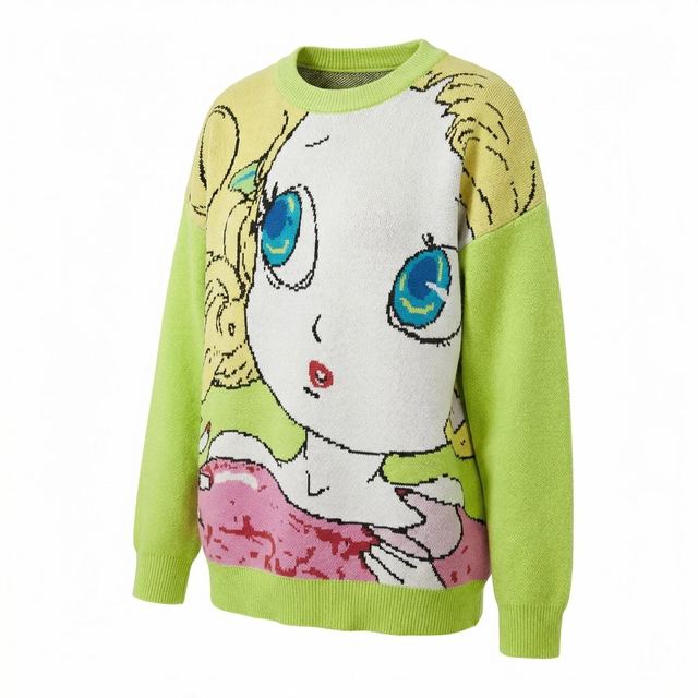 JIANCHI Cartoon Girl Jacquard Knit Sweater Women Fashion Loose Fit Private Label Custom Color Small MOQ Factory LK22008