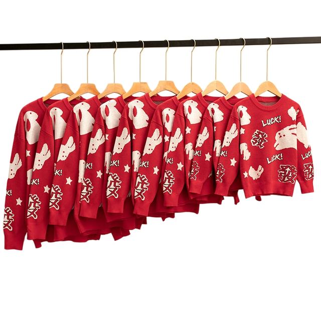 JIANCHI Lucky Bunny Jacquard Knit Sweater Ladies New Design Knitwear Custom Size Logo Service Direct Factory LK22027