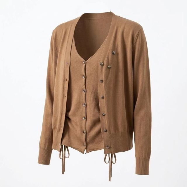 JIANCHI Camel Button Front Cardigan and Cami Top Two Piece Knit Set for Women Winter Warm Casual Wear Custom Logo OEM ODM Manufacturer LK23021