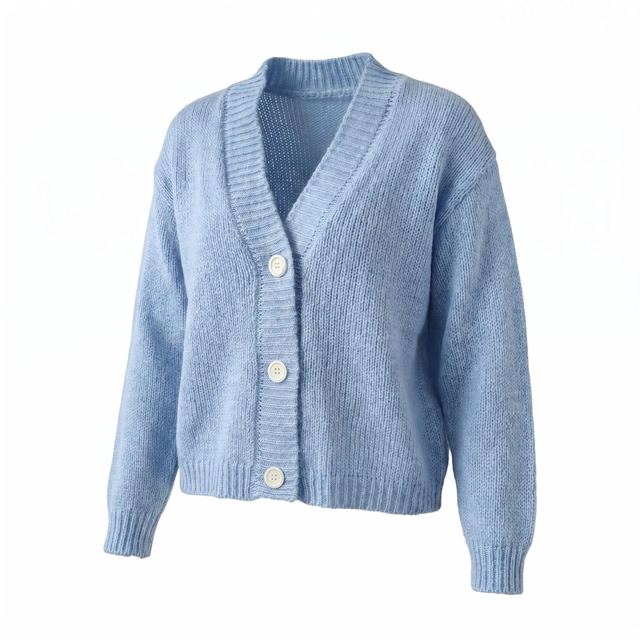 JIANCHI Blue V Neck Button Front Loose Cropped Knit Cardigan Women Fashion Loose Fit Private Label Custom Color Small MOQ Factory LK23022
