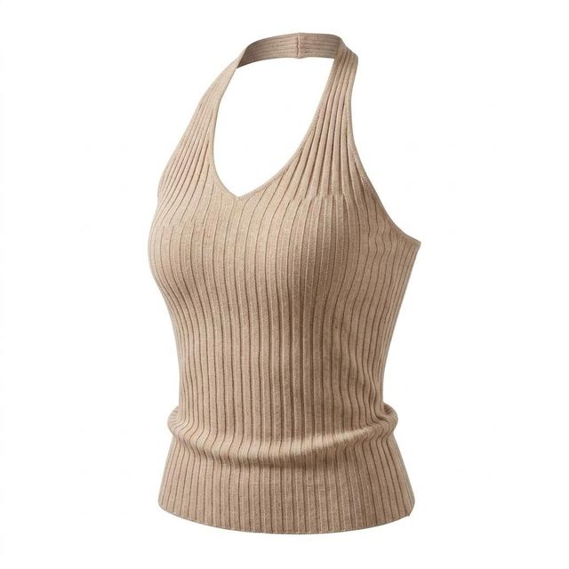 JIANCHI Camel Ribbed Halter Neck Slim Fit Knit Tank Top Ladies New Design Knitwear Custom Size Logo Service Direct Factory LK23023