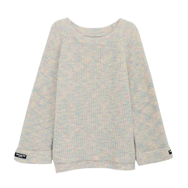 JIANCHI Heathered Beige Crew Neck Loose Pullover Sweater with Cuff Labels for Women Winter Warm Casual Wear Custom Logo OEM ODM LK23030