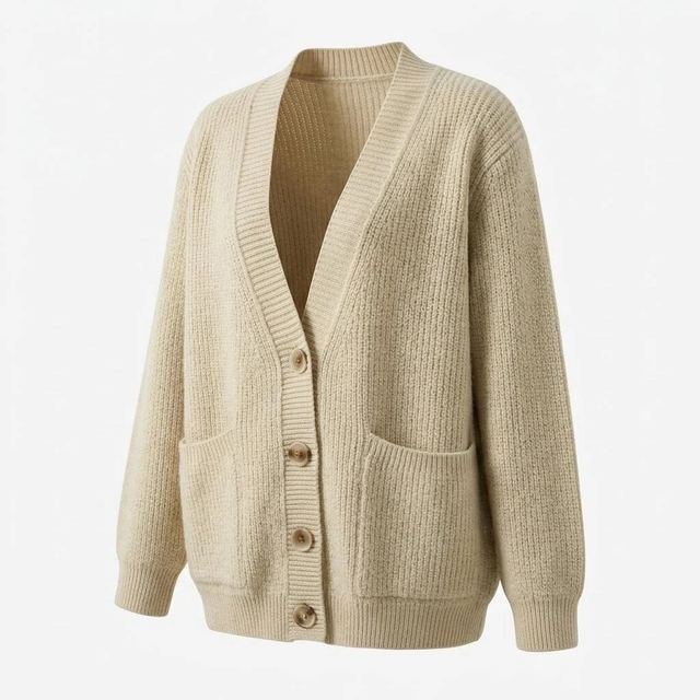 JIANCHI Cream V Neck Button Up Knit Cardigan with Patch Pockets for Women Winter Warm Casual Wear Custom Logo OEM ODM Manufacturer LK23033