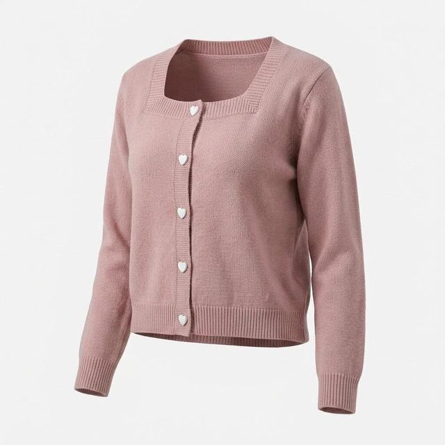 JIANCHI Dusty Pink Square Neck Cropped Cardigan with Heart Buttons Ladies New Design Knitwear Custom Size Logo Service Direct Factory LK23038