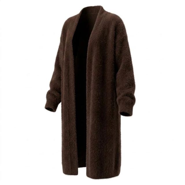 JIANCHI Dark Brown Fuzzy Open Front Longline Knit Cardigan Ladies New Design Knitwear Custom Size Logo Service Direct Factory LK23047