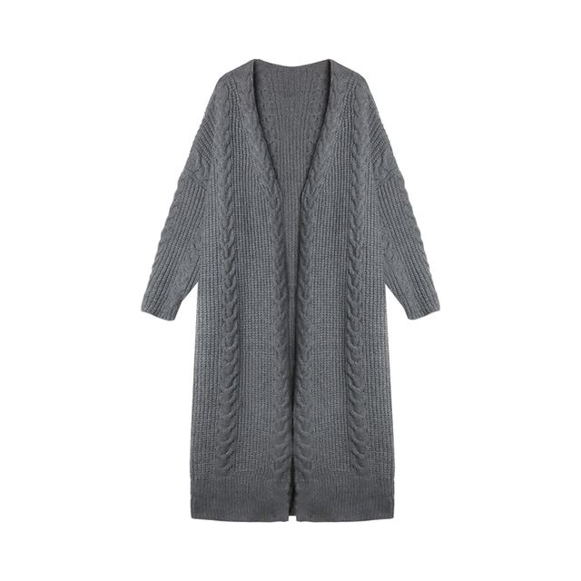 JIANCHI Gray Cable Knit Longline Open Front Cardigan Women Fashion Loose Fit Private Label Custom Color Small MOQ Factory LK23049