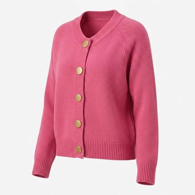 JIANCHI Hot Pink Button Front Ribbed Trim Cropped Knit Cardigan Ladies New Design Knitwear Custom Size Logo Service Direct Factory LK23053