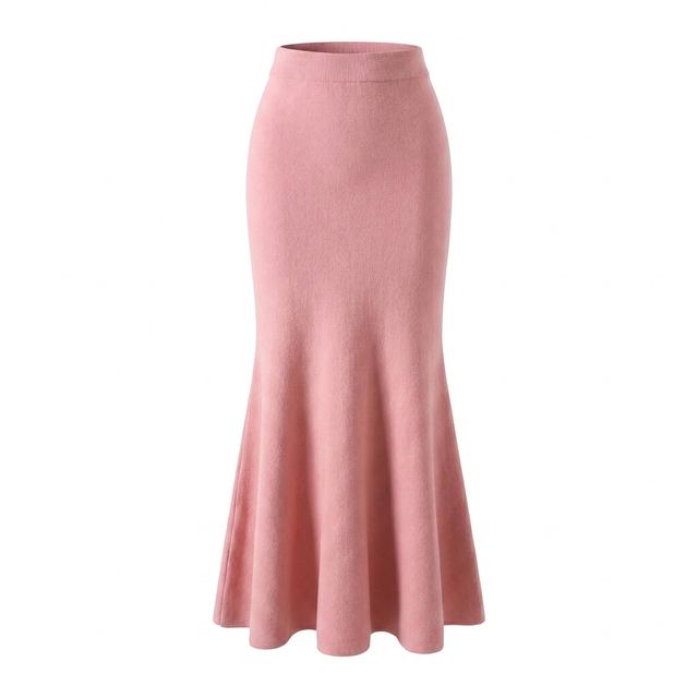 JIANCHI Pink High Waist Mermaid Hem Midi Knit Pencil Skirt for Women Winter Warm Casual Wear Custom Logo OEM ODM Manufacturer LK23057