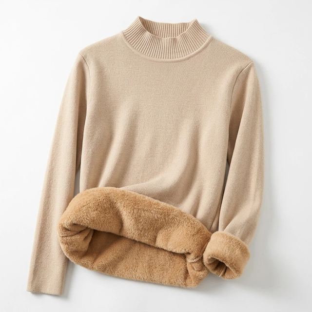 JIANCHI Apricot Mock Neck Slim Fit Fleece Lined Ribbed Knit Base Layer for Women Winter Warm Casual Wear Custom Logo OEM ODM LK23060