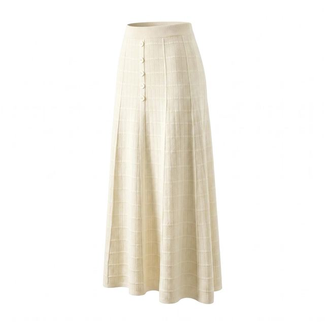 JIANCHI Cream Textured Button Front High Waist A Line Midi Knit Skirt Ladies New Design Knitwear Custom Size Logo Service Direct Factory LK23068