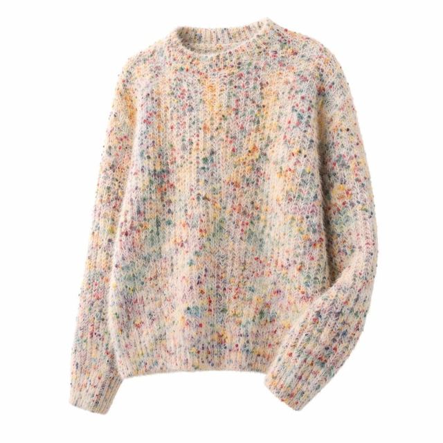 JIANCHI Multicolor Confetti Crew Neck Long Sleeve Loose Knit Sweater Ladies New Design Knitwear Custom Size Logo Service Direct Factory LK24001