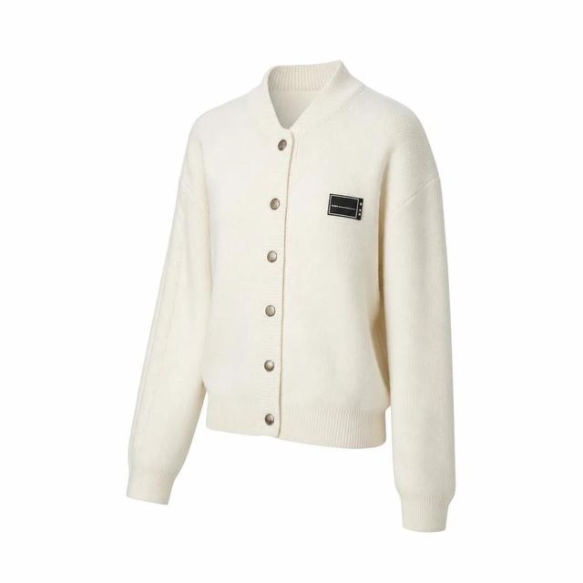 JIANCHI White Varsity Button Up V Neck Loose Knit Cardigan for Women Winter Warm Casual Wear Custom Logo OEM ODM Manufacturer LK24005