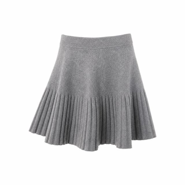 JIANCHI Gray Pleated Hem Ribbed Waist A Line Knit Mini Skirt Ladies New Design Knitwear Custom Size Logo Service Direct Factory LK24025