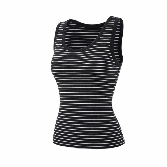 JIANCHI Black White Striped Ribbed Slim U Neck Knit Tank Top Women Fashion Loose Fit Private Label Custom Color Small MOQ Factory LK24030