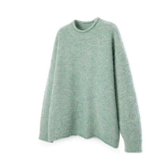 JIANCHI Sage Green Fuzzy Oversized Crew Neck Pullover Knit Sweater for Women Winter Warm Casual Wear Custom Logo OEM ODM Manufacturer LK24032