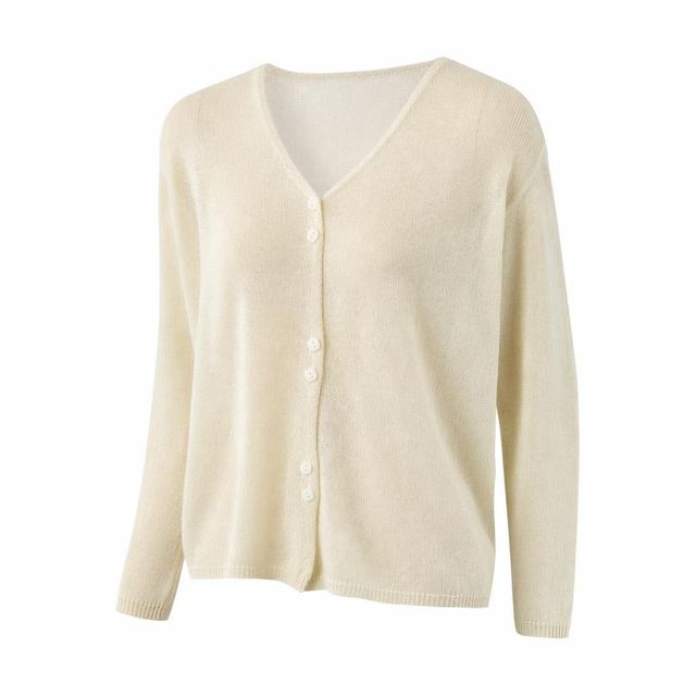 JIANCHI Cream Fuzzy V Neck Button Front Long Sleeve Knit Cardigan Women Fashion Loose Fit Private Label Custom Color Small MOQ Factory LK24033