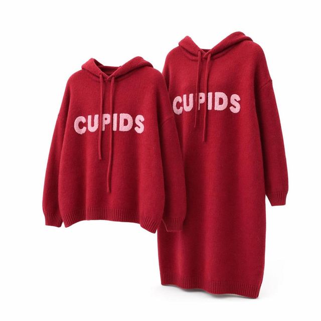 JIANCHI Red Oversized Hooded Letter Sweater and Dress Two Piece Set Ladies New Design Knitwear Custom Size Logo Service Direct Factory LK24034