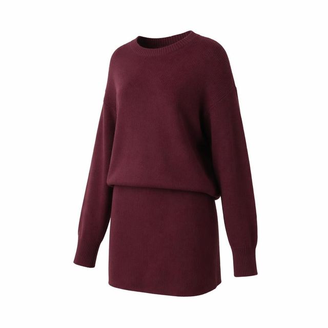 JIANCHI Burgundy Crew Neck Sweater and Ribbed Knit Skirt Matching Set for Women Winter Warm Casual Wear Custom Logo OEM ODM Manufacturer LK25001